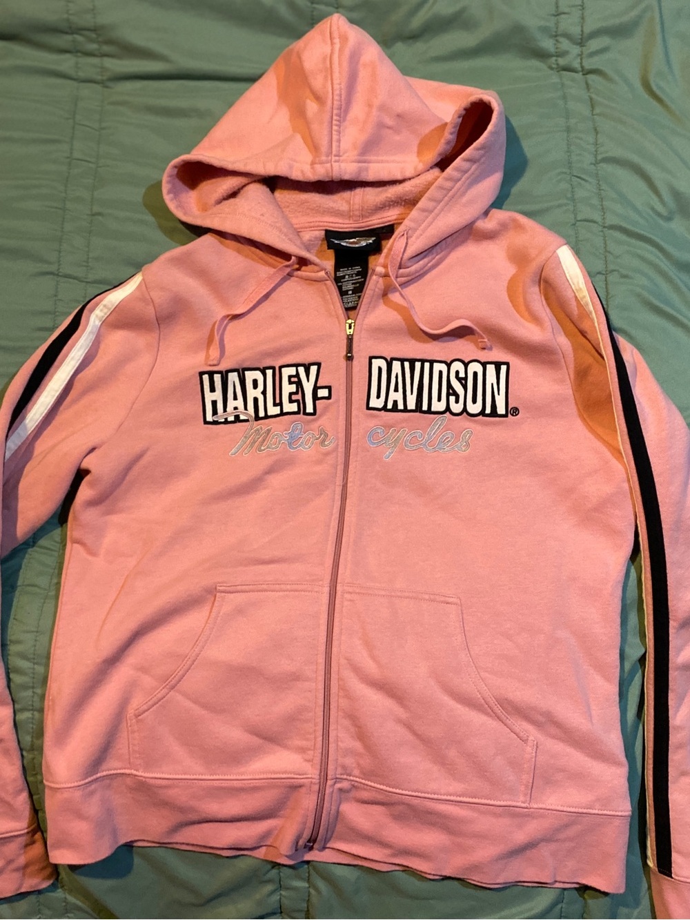 Harley-Davidson Pink Hooded Zip Sweatshirt with Sleeve Stripes